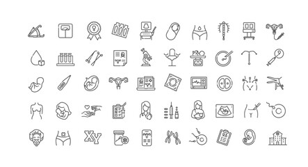 Fototapeta na wymiar Gynecology and Obstetric Line Icons Vector
