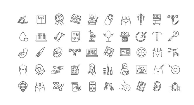 Gynecology and Obstetric Line Icons Vector