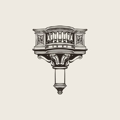 Baroque Bracket Corbel Balcony Hand Drawn Vintage Ink Illustration © KozyPlace