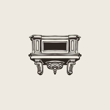 Decorative Balcony Bracket Corbel Hand Drawn Vintage Ink Sketch