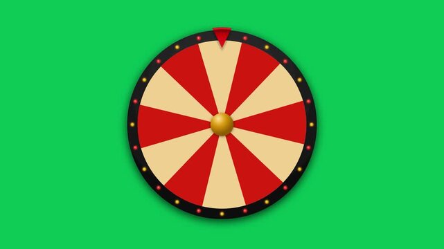 Spinning fortune wheel prize roulette animation on green screen chroma key background