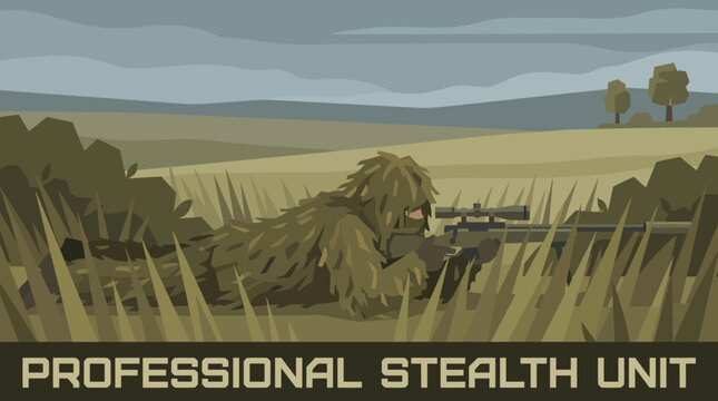 Military camouflage in a field.