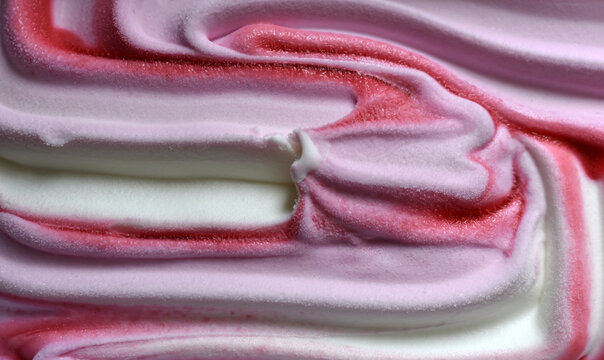 Texture of ice cream Strawberry, raspberry food concept, background.  Pink Ice cream pattern , top view.