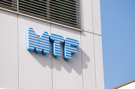 MTF company sign hanging in Zug, Switzerland