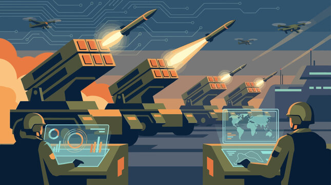 Military personnel operating missile launch systems.
