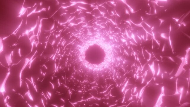 Abstract pink glowing crystal tunnel with reflective shards