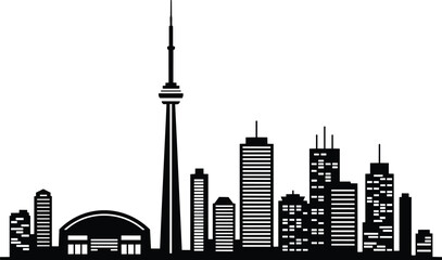 Obraz premium Skyline silhouette with iconic tower and skyscrapers in modern style with city cityscape skyscraper