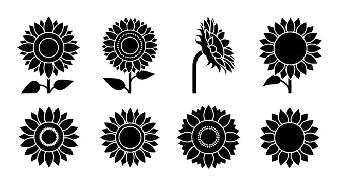 Sunflower Icon Collection &ndash; Vector Floral Sunflower Silhouettes