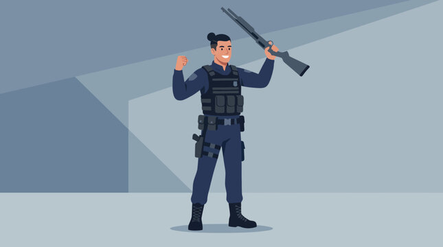 Police officer holding a shotgun.