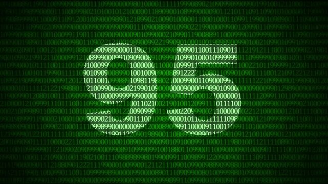 Advanced digital number ninety-five animation on a green cyber matrix binary code background for technology countdown, data processing, and modern security interface concept.
