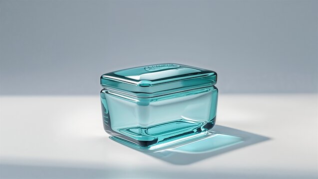 glass soap box with clean lines on a white background