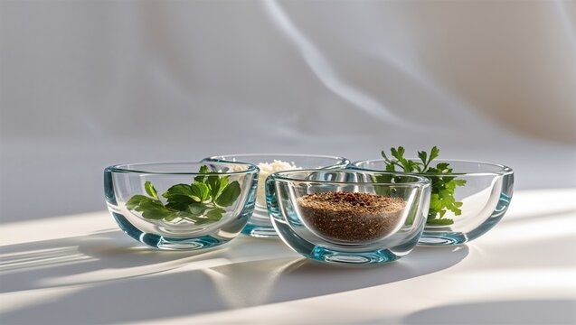 glass seasoning dish trio in a clean isolated environment
