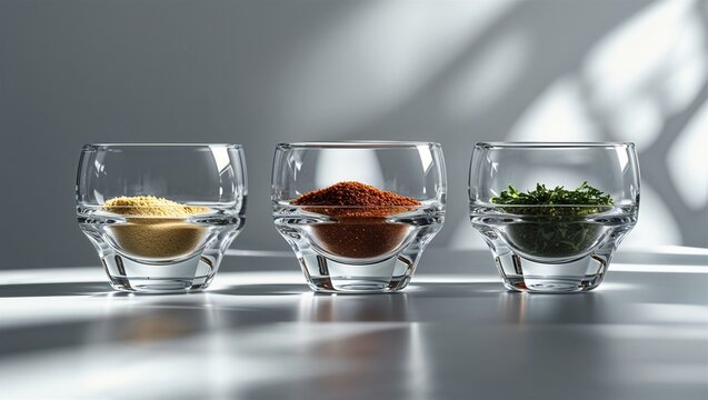 glass seasoning dish trio in a clean isolated environment