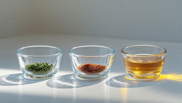 glass seasoning dish trio in a clean isolated environment