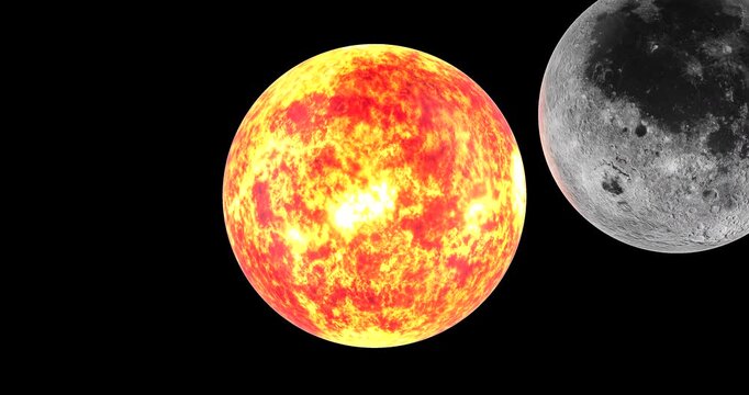 Solar eclipse animation with Moon passing the Sun. 3D rendering isolated on transparent background