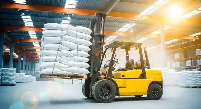 Forklift handling sugar bag for stuffing into container for expor