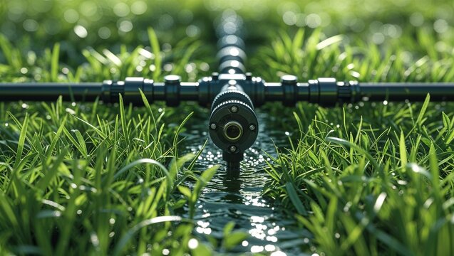fresh irrigation system on green grass