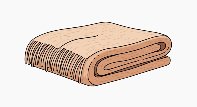 A vector graphic illustration of a folded blanket with a fringe on a white background in white background.