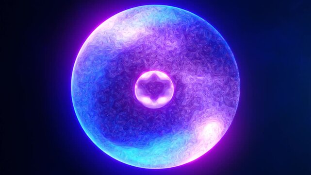 Abstract purple and blue glowing planet sphere with luminous surface texture