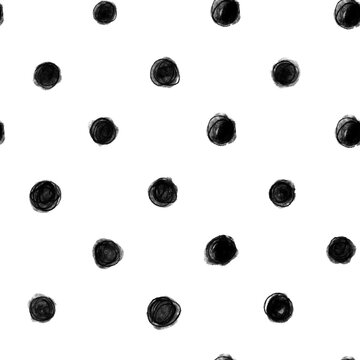 Seamless Hand Drawn Scribble Polka Dot Pattern on Transparent Background.