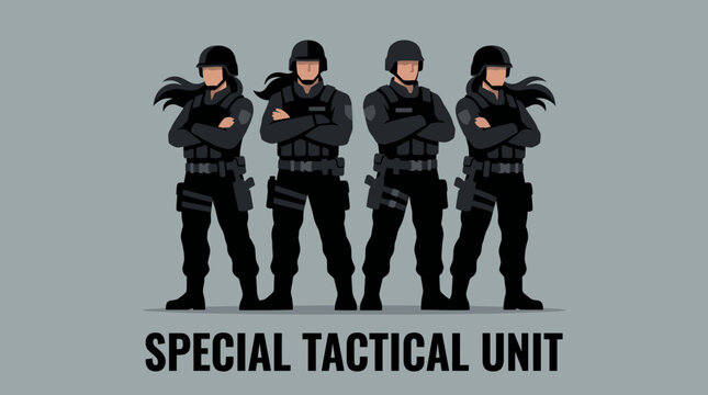 Special tactical unit team standing together.