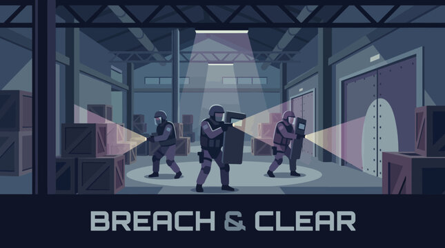 Tactical team breaching a building.