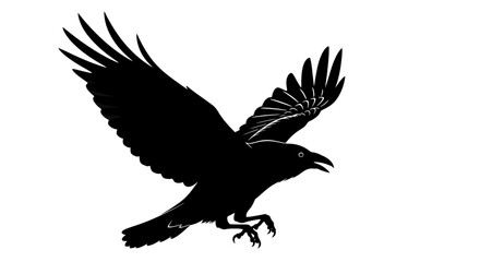 Fototapeta premium Black bird, eagle, raven silhouette, flying animal, wildlife icon, vector graphic