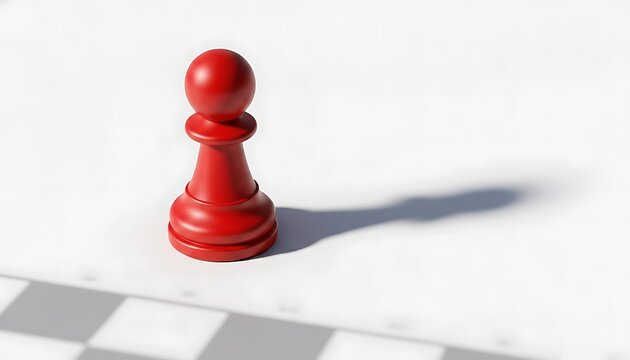 Red chess pawn next to checkered board casting a shadow  