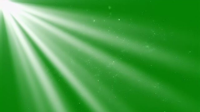 A vibrant green background is illuminated by bright, angled rays of light, creating a dynamic and visually striking effect.