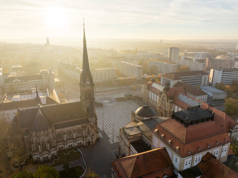Chemnitz. Germany. Chemnitz city view from ancient clow tower during overcast weather.
