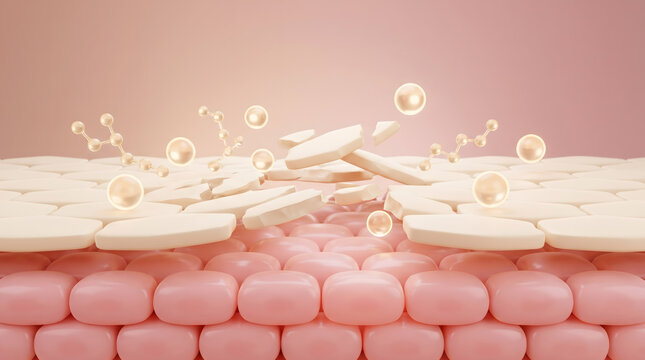 Skin layer with scattered disc cell and molecule breaking apart from surface barrier