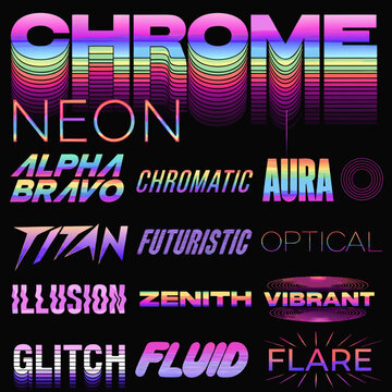 Retro Typography 90s Holographic Gradient Futuristic Lettering Vector