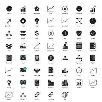 Business Icon Set Charts Graphs Analytics Finance Corporate Vector