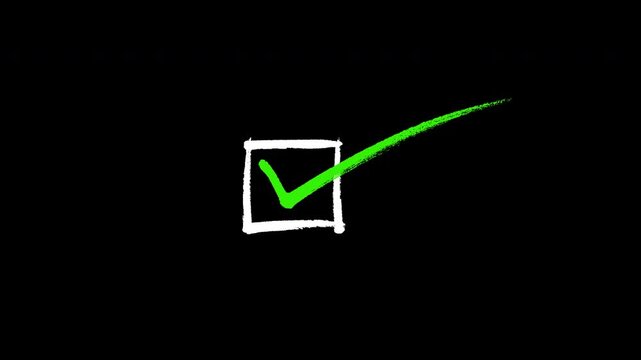 Animated Hand-drawn check mark in a  box with alpha channel.  check mark and check box, Checkmark Icon, Confirmation Sign, Approved Symbol, Correct Answer