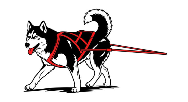 Sled dog harness, dog sledding equipment, red harness, husky dog, winter sports gear, pet accessories