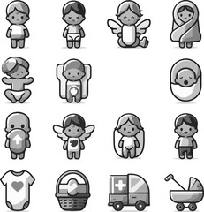 Obraz premium Artistic Happy Nursery Artwork A Comprehensive Collection of Adorable Baby Face and Smiling Child Characters with Intricate Linework and Cute Concept Logo Simbol