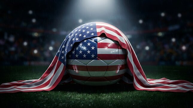 Fifa world cup usa soccer ball with american flag stadium background sports event
