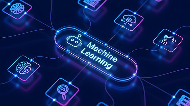 Machine Learning Technology Concept with Artificial Intelligence Data Network and Futuristic Digital Interface