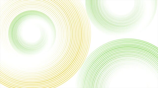 Green and yellow shiny linear circles abstract futuristic tech background. Minimal geometric motion design. Video animation Ultra HD 4K 3840x2160