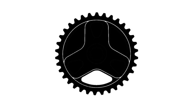 Minimal black silhouette icon, simple flat vector, bold black shape, no, no shading bicycle chainring silhouette on a, flat icon style