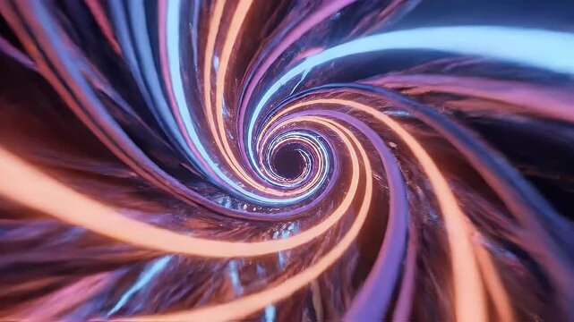 A mesmerizing abstract spiral of vibrant blue, pink, and orange light creates a dynamic and futuristic visual effect against a dark background.