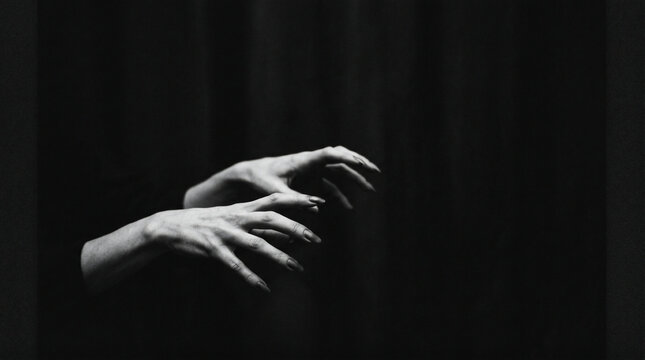 Spooky Silhouette Hands: Eerie hands with long, sharp nails emerge from the darkness, casting a chilling shadow, evoking a sense of mystery and fear.