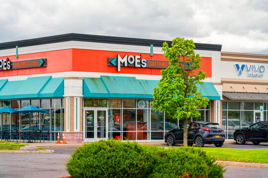 Cicero, NY - May 2, 2026: Exterior of a Moe&rsquo;s Southwest Grill storefront in Market Place Mall. Moe&rsquo;s Southwest Grill, founded in 2000 and operating more than 700 U.S. locations