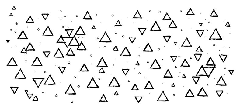 Hand drawn triangle pattern background, abstract geometric shapes texture, sketchy doodle triangles set