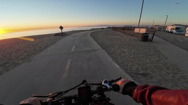 Los Angeles California USA - December 5 2024: Los Angeles Bike Path POV Shot of The Strand at El Segundo Beach Northbound 4 California USA