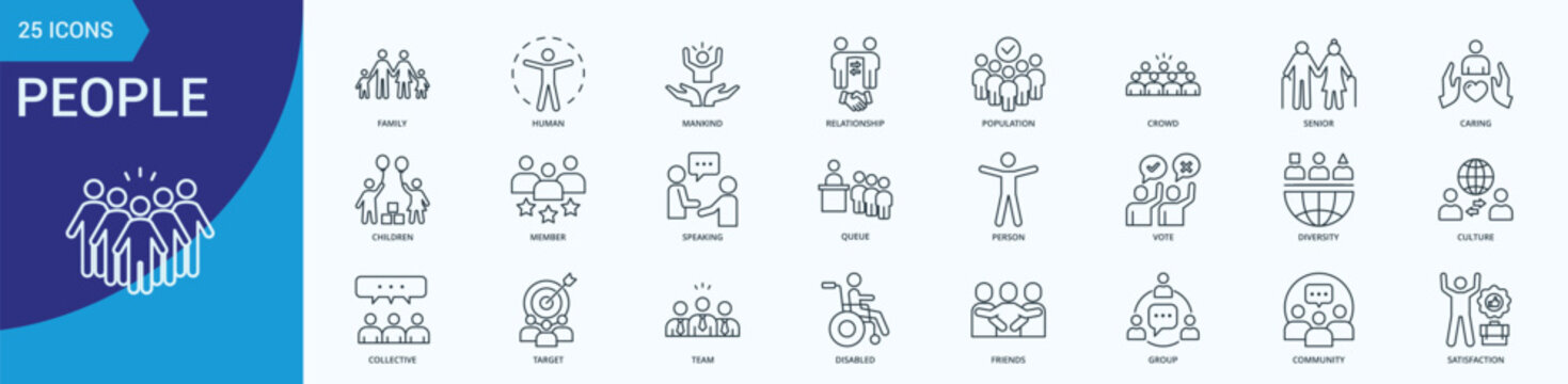 People Icon Set Outline Style Illustration Vector