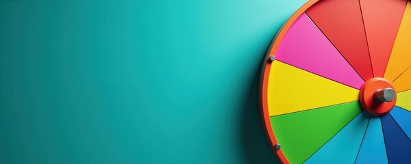 Obraz premium Colorful spinning wheel with segments for prizes or discounts. People participate in games or lotteries for chances to win. Fun entertainment at events or promotions.