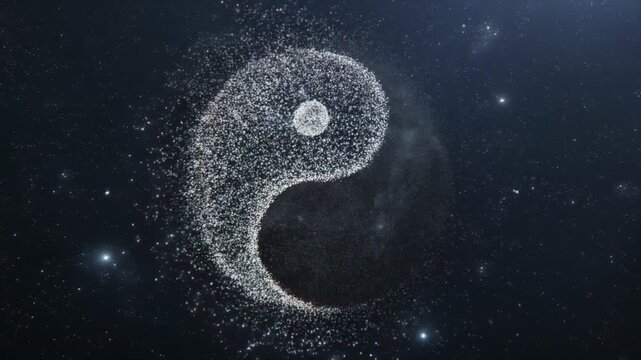 Cosmic Balance Manifesting: Particle Yin and Yang Symbol Emerging in Starry Space