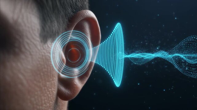 Human Ear Interacting with Digital Sound Waves in Conceptual AI Audio Processing