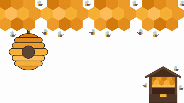 World Bee Day vector illustration with beehive, honeycomb and cute bees. Easy to edit vector template for banner, poster, flyer, package, postcard, t-shirt, wrapping